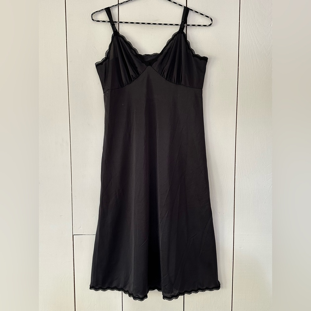 VTG Lace Trim Babydoll Slip Dress Sz S-M Black Goth Grunge Vamp Romantic